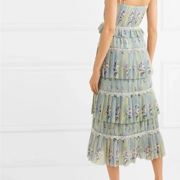 NWT Self Portrait Floral Tiered Chiffon Midi Dress US10 - Picture 5 of 16